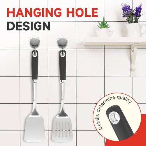 Aosdc 2 Pcs Stainless Steel Spatulas Set,14.9 Silver Slotted Turner, Solid Turner, Kitchen Cooking Utensils Set, High Heat Resistant, Grilling Frying Serving Food, Easy to Clean - Image 4