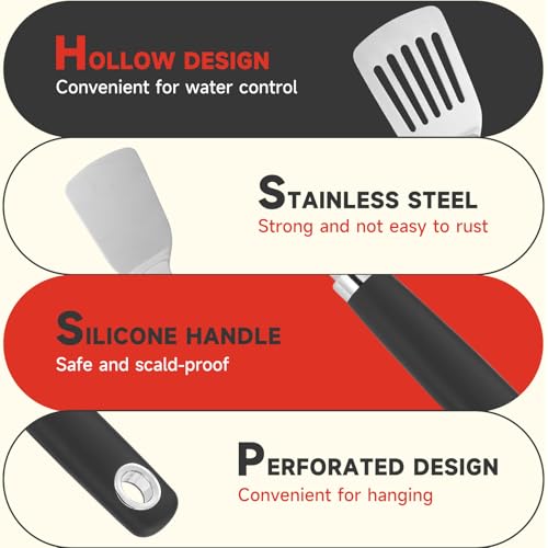Aosdc 2 Pcs Stainless Steel Spatulas Set,14.9 Silver Slotted Turner, Solid Turner, Kitchen Cooking Utensils Set, High Heat Resistant, Grilling Frying Serving Food, Easy to Clean - Image 3