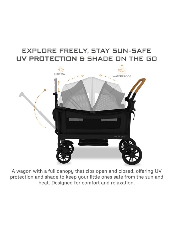neobreez ADVI Wagon Cargo Push & Pull Foldable Double Stroller For 2 Kids, Waterproof UPF 50+ Removable Canopy, 2in1 Cup Holder, 6m-4yrs, 44kg,  3yrs Warranty