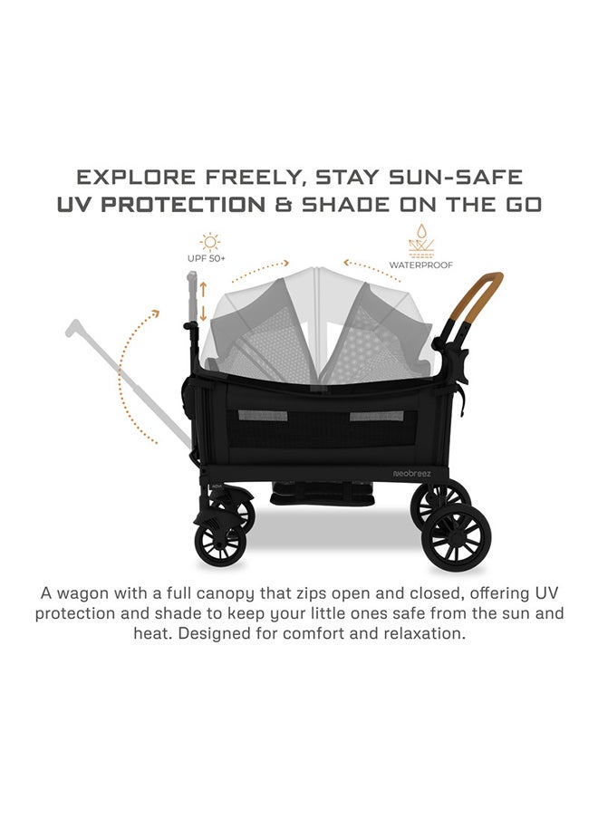 neobreez ADVI Wagon Cargo Push Pull Foldable Stroller For 2 Kids, UV And Waterproof Removable Canopy, Gift And String Bag, Phone Holder, 2in1 Cup Holder, Toy Strap, Reflective Stickers, 6m to 4yrs, 44kg, 3yrs Warranty  - Image 2