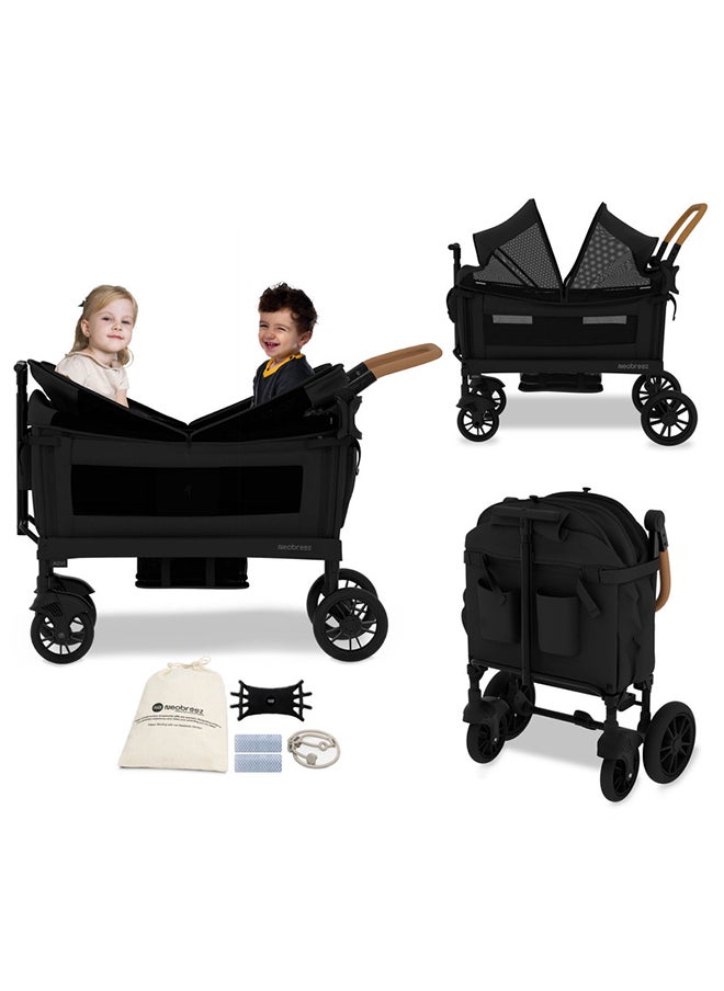 neobreez ADVI Wagon Cargo Push Pull Foldable Stroller For 2 Kids, UV And Waterproof Removable Canopy, Gift And String Bag, Phone Holder, 2in1 Cup Holder, Toy Strap, Reflective Stickers, 6m to 4yrs, 44kg, 3yrs Warranty  - Image 1