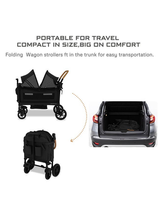 neobreez ADVI Wagon Cargo Push Pull Foldable Stroller For 2 Kids, UV And Waterproof Removable Canopy, Gift And String Bag, Phone Holder, 2in1 Cup Holder, Toy Strap, Reflective Stickers, 6m to 4yrs, 44kg, 3yrs Warranty  - Image 3
