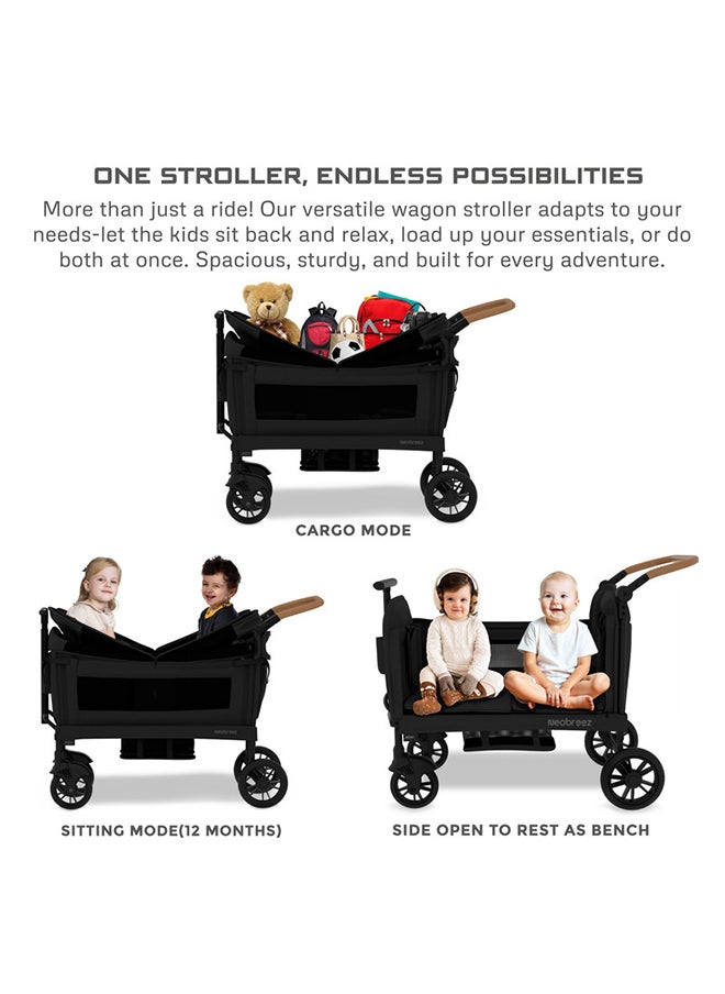 neobreez ADVI Wagon Cargo Push Pull Foldable Stroller For 2 Kids, UV And Waterproof Removable Canopy, Gift And String Bag, Phone Holder, 2in1 Cup Holder, Toy Strap, Reflective Stickers, 6m to 4yrs, 44kg, 3yrs Warranty  - Image 4