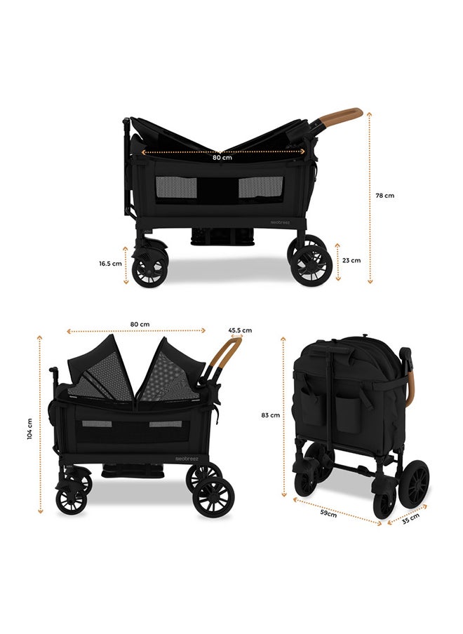 neobreez ADVI Wagon Cargo Push Pull Foldable Stroller For 2 Kids, UV And Waterproof Removable Canopy, Gift And String Bag, Phone Holder, 2in1 Cup Holder, Toy Strap, Reflective Stickers, 6m to 4yrs, 44kg, 3yrs Warranty  - Image 5