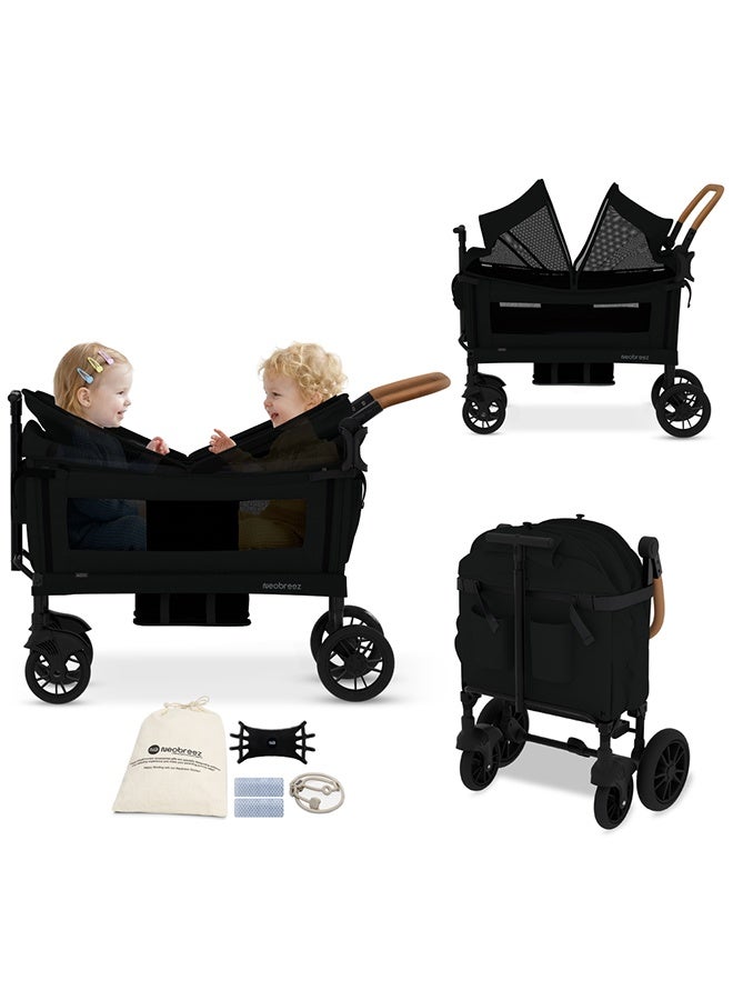 neobreez ADVI Wagon Cargo Push & Pull Foldable Double Stroller For 2 Kids, Waterproof UPF 50+ Removable Canopy, 2in1 Cup Holder, 6m-4yrs, 44kg,  3yrs Warranty - Image 1