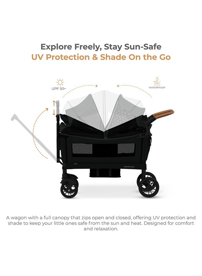 neobreez ADVI Wagon Cargo Push & Pull Foldable Double Stroller For 2 Kids, Waterproof UPF 50+ Removable Canopy, 2in1 Cup Holder, 6m-4yrs, 44kg,  3yrs Warranty - Image 5