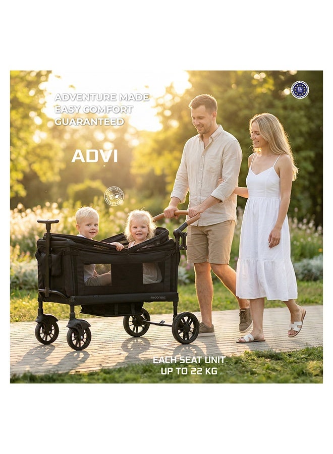neobreez ADVI Wagon Cargo Push & Pull Foldable Double Stroller For 2 Kids, Waterproof UPF 50+ Removable Canopy, 2in1 Cup Holder, 6m-4yrs, 44kg,  3yrs Warranty - Image 4