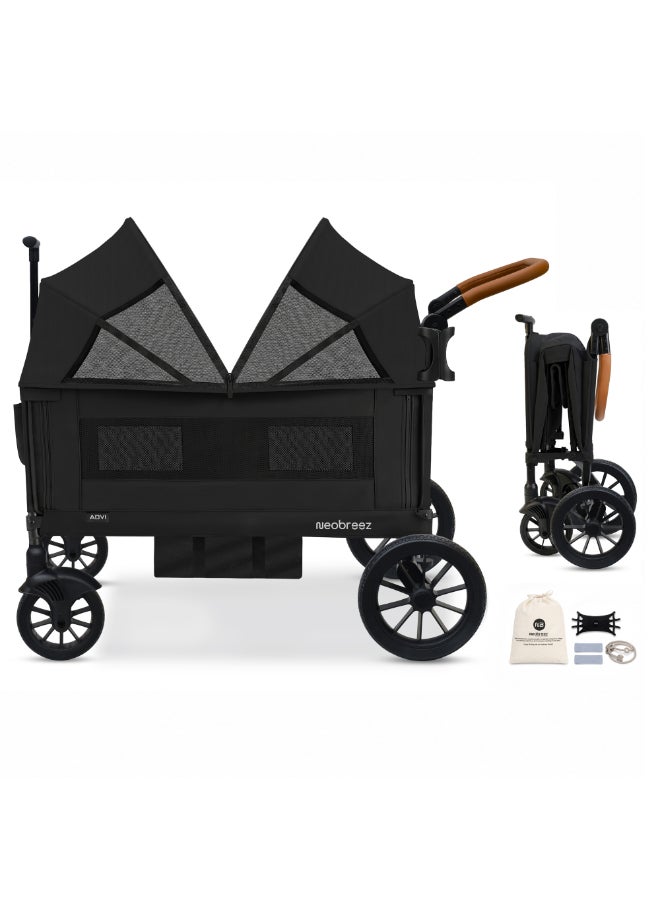 neobreez ADVI Wagon Cargo Push & Pull Foldable Double Stroller For 2 Kids, Waterproof UPF 50+ Removable Canopy, 2in1 Cup Holder, 6m-4yrs, 44kg,  3yrs Warranty - Image 1