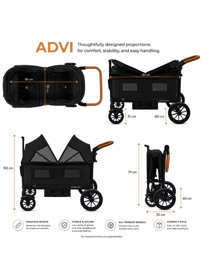 neobreez ADVI Wagon Cargo Push & Pull Foldable Double Stroller For 2 Kids, Waterproof UPF 50+ Removable Canopy, 2in1 Cup Holder, 6m-4yrs, 44kg,  3yrs Warranty - Image 4