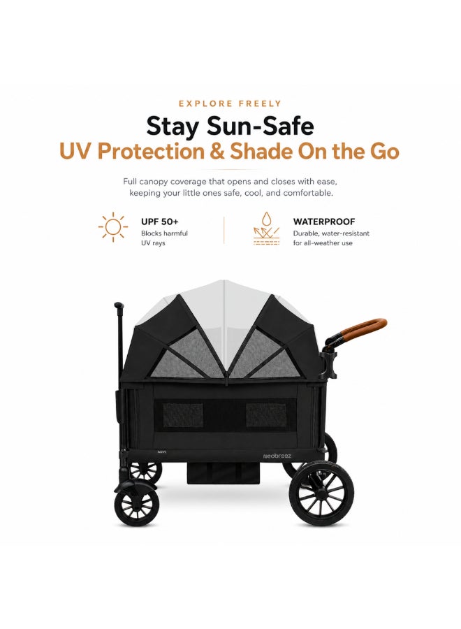 neobreez ADVI Wagon Cargo Push & Pull Foldable Double Stroller For 2 Kids, Waterproof UPF 50+ Removable Canopy, 2in1 Cup Holder, 6m-4yrs, 44kg,  3yrs Warranty - Image 3