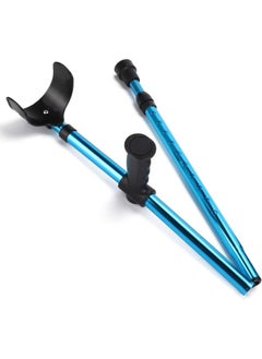 klarako Forearm Crutches for Adult, Portable Folding Walking Cane, Adjustable Telescopic Underarm Cane Crutch for Seniors Disabled Elderly (Pack of 1/Blue)  - Image 1