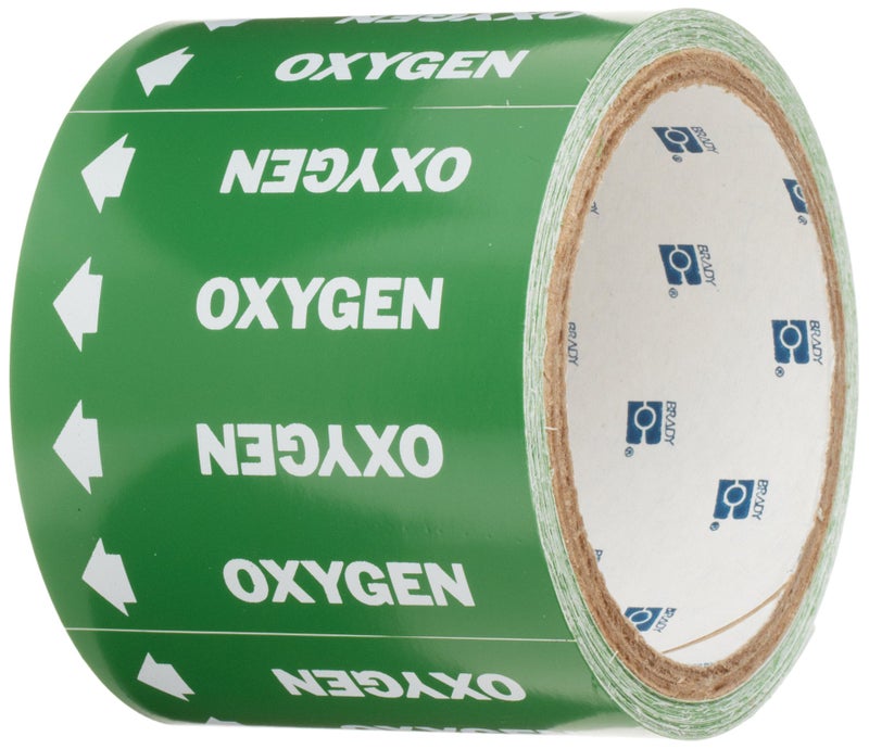 Brady 98844 Medical Gas Pipe Markers-On-A-Roll, White On Green , Legend "Oxygen" - Image 1
