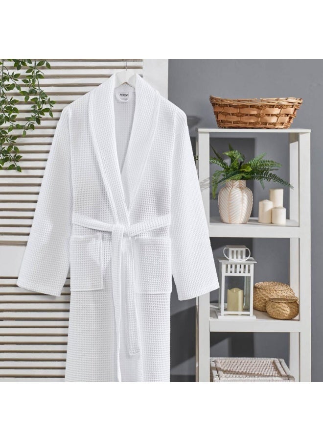 Nadav Bathrobe – Premium 100% Cotton – Turkish Made – Waffle Design – White– Size S/M - Image 1