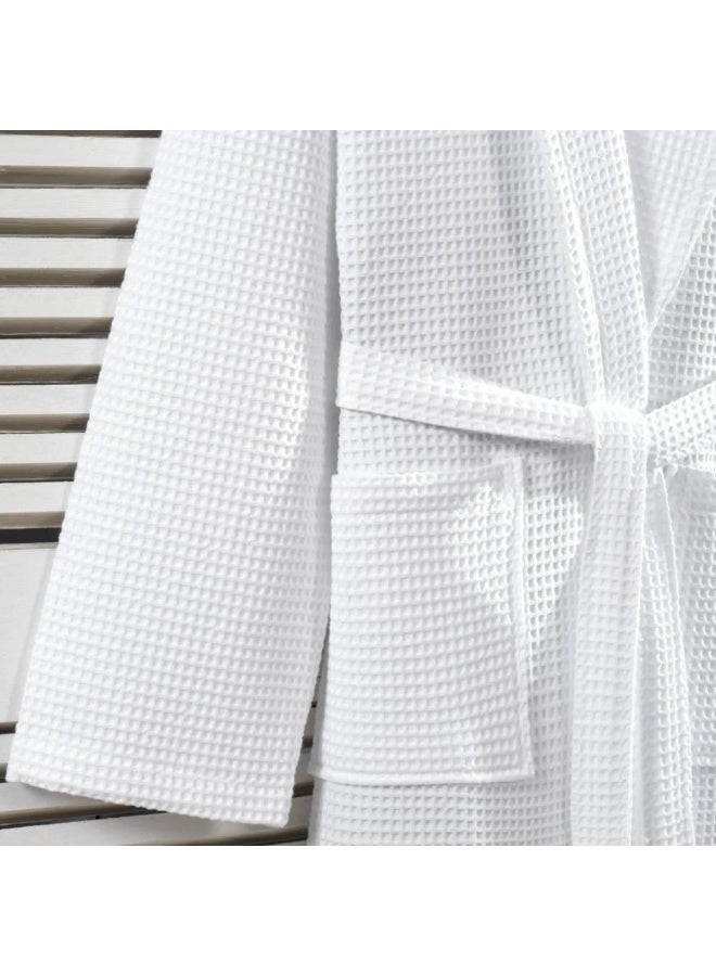 Nadav Bathrobe – Premium 100% Cotton – Turkish Made – Waffle Design – White– Size S/M - Image 3