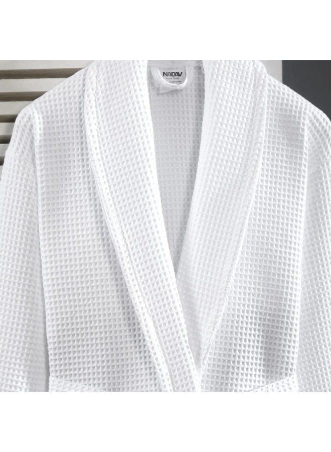 Nadav Bathrobe – Premium 100% Cotton – Turkish Made – Waffle Design – White– Size S/M - Image 2