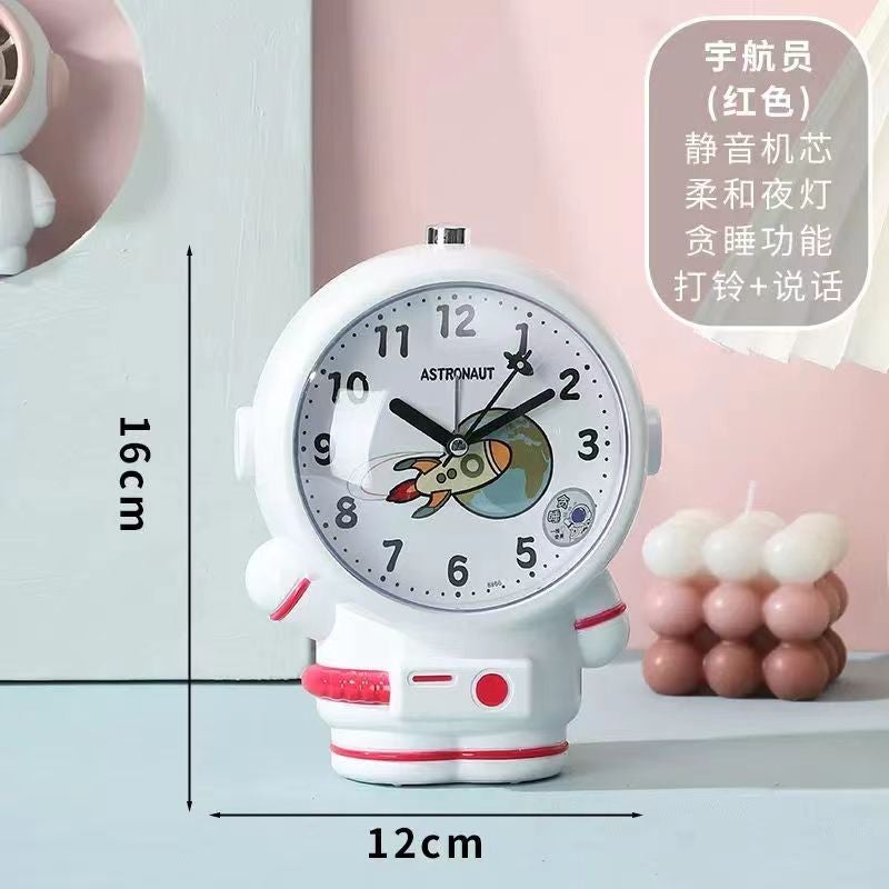Children'S Voice Alarm Clock, Silent Cartoon Night Light, Creative Astronaut Desk Clock For Students, Bedside Lazy Bug Wake-Up Clock, Wall Clock - Image 5