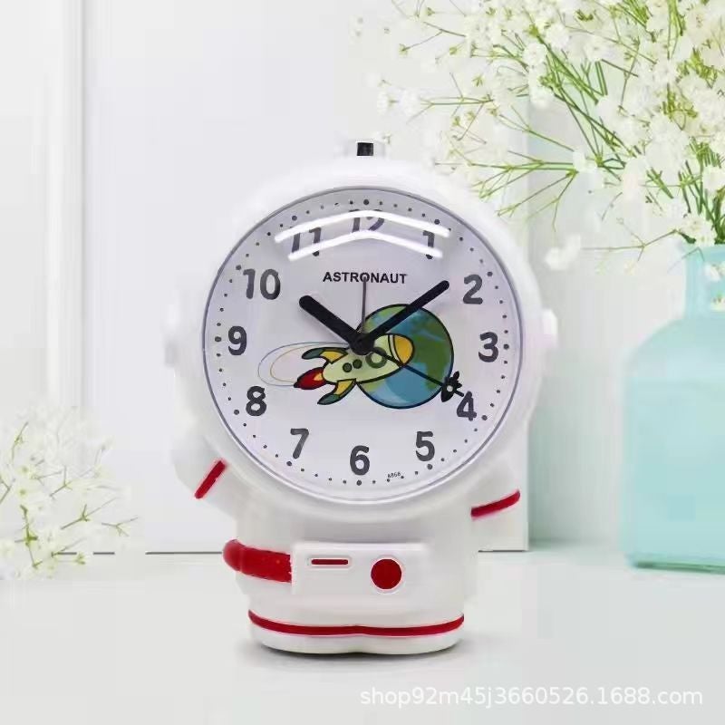 Children'S Voice Alarm Clock, Silent Cartoon Night Light, Creative Astronaut Desk Clock For Students, Bedside Lazy Bug Wake-Up Clock, Wall Clock - Image 2