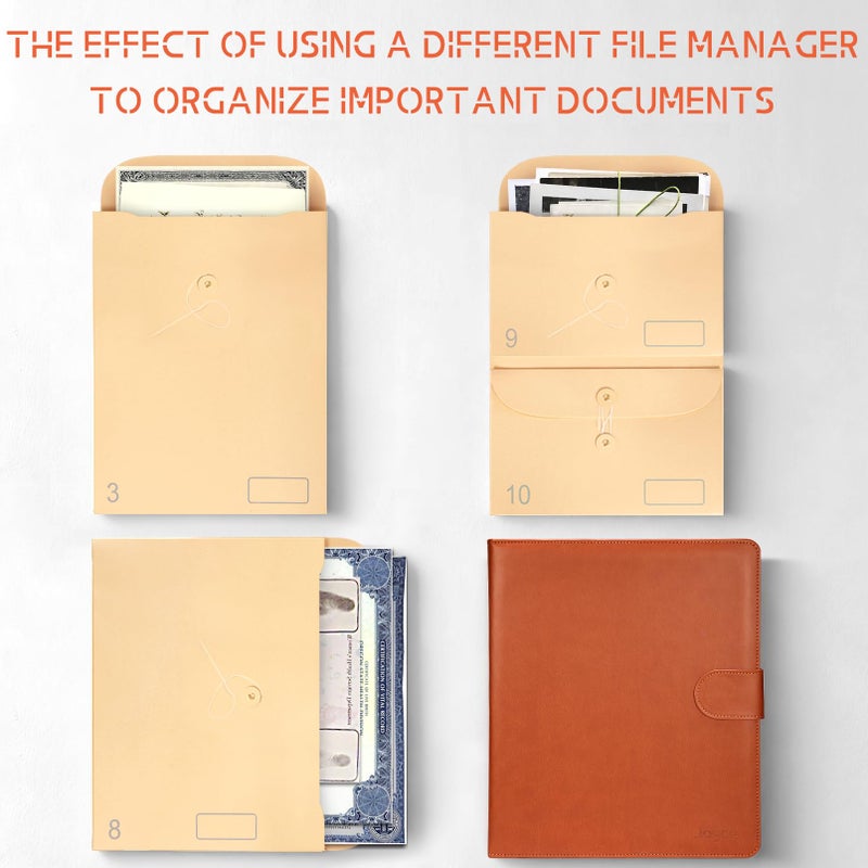 JOYCE Important Document Organizer, Life File Manager with Labels, for Managing Letters, Photos, Birth Certificates, Social Security Cards, Passport, Ring Binder (Brown Leather) - Image 4