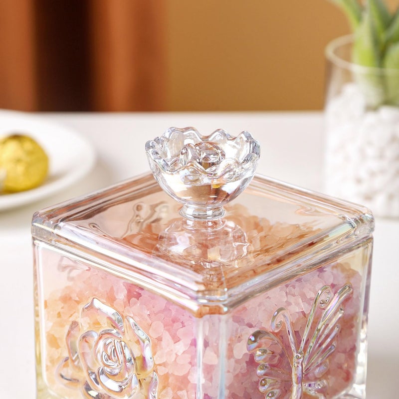 WHJY Cute Glass Vintage Candy Jar with Lid, Iridescent Colored Glass Candy Jar for Office Desk, Pink Candy Dishes for Candy Buffet, Cookie Jar 4.5â€ Tall - Image 4