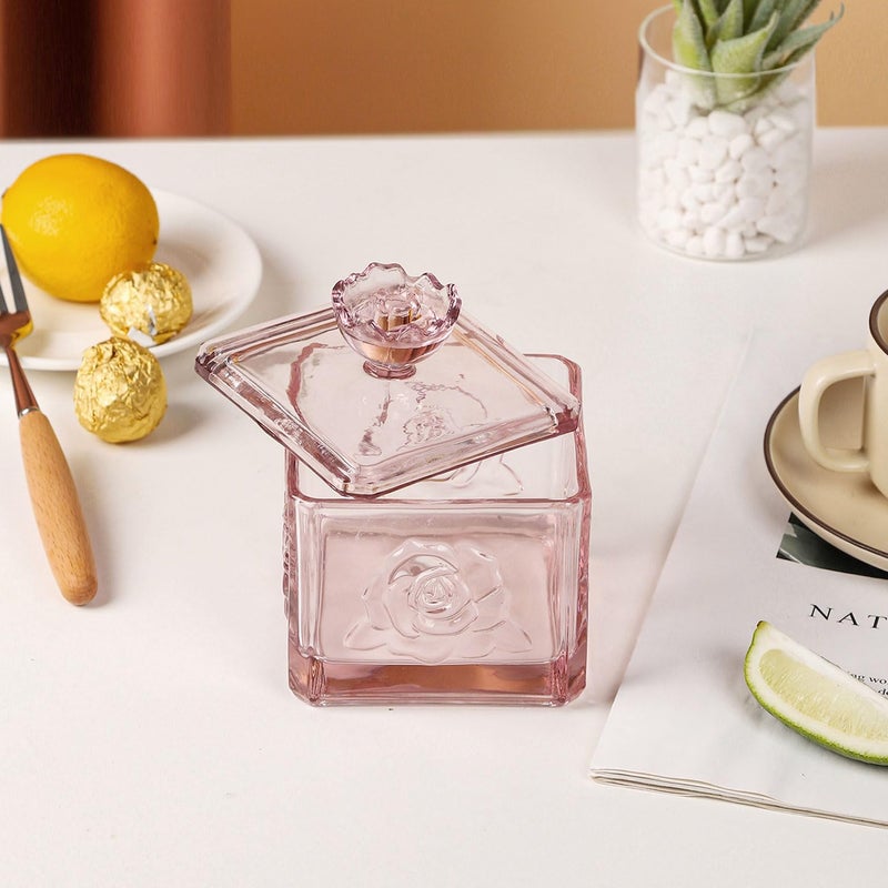 WHJY Cute Glass Vintage Candy Jar with Lid, Iridescent Colored Glass Candy Jar for Office Desk, Pink Candy Dishes for Candy Buffet, Cookie Jar 4.5â€ Tall - Image 3