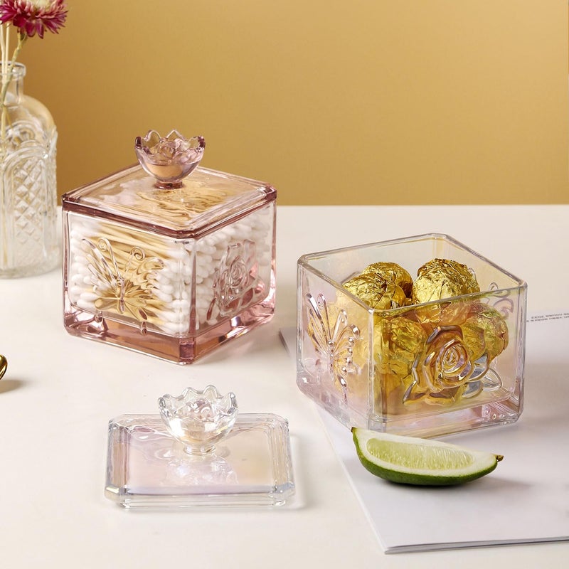 WHJY Cute Glass Vintage Candy Jar with Lid, Iridescent Colored Glass Candy Jar for Office Desk, Pink Candy Dishes for Candy Buffet, Cookie Jar 4.5â€ Tall - Image 5