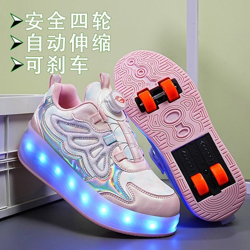 The Heelloo Shoes Automatic Contraction 4-Wheel Girls Invisible Four-Wheel Primary School School Roller Skates Men'S 2 Spring Twips - Image 2