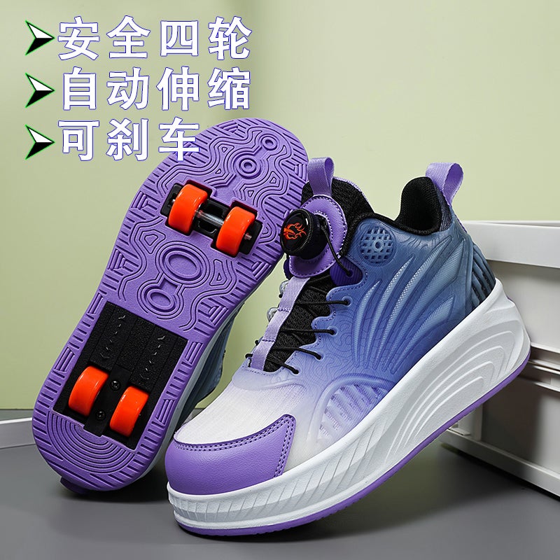 The Heelloo Shoes Automatic Contraction 4-Wheel Girls Invisible Four-Wheel Primary School School Roller Skates Men'S 2 Spring Twips - Image 3