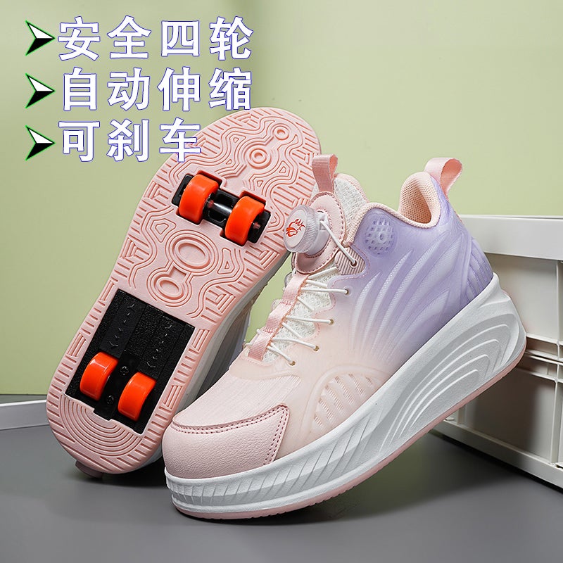 The Heelloo Shoes Automatic Contraction 4-Wheel Girls Invisible Four-Wheel Primary School School Roller Skates Men'S 2 Spring Twips - Image 1
