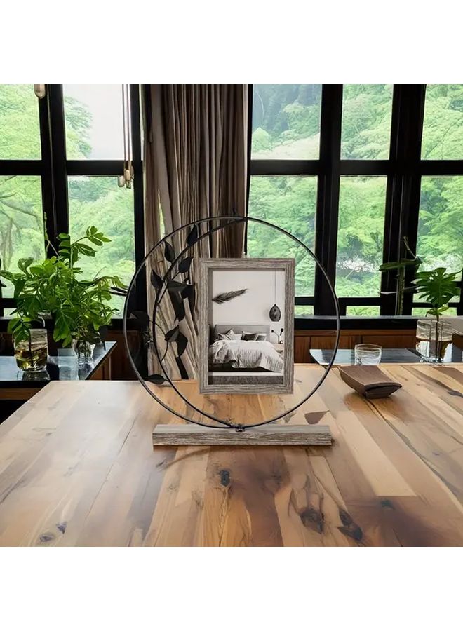 Black Leaves Metal Photo Frame With Wooden Stand Desktop Decor Gift - Image 5