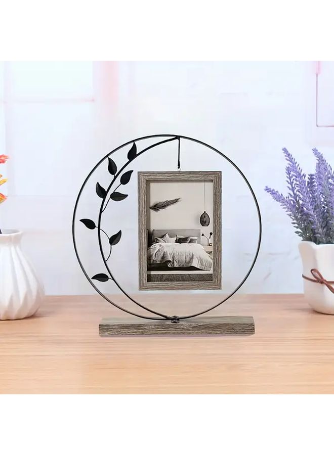 Black Leaves Metal Photo Frame With Wooden Stand Desktop Decor Gift - Image 1