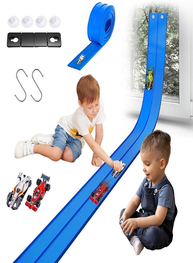 GARBODIY FlexTrack Flexible Race Track for Kids - 15FT Portable Roll-Up Racetrack with Suction Cups, Compatible with Hot Wheels & 1/64 Diecast Cars (Racing Blue)