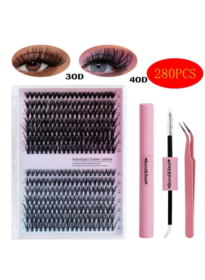 280 مجموعة رموش ، (ملاقط الغراء مضمنة في هذا الرابط) خصلات رمش ، 30D + 40D نمطين ، مجموعة متنوعة من الأطوال 9 مم - 16 مم ، مما يسمح لك بإنشاء مظهر فريد وجميل كما تريد ، مناسب حقا لتصميم مكياجك! مناسبة للمبتدئين وذوي الخبرة ، أدوات التجميل DIY - Image 1