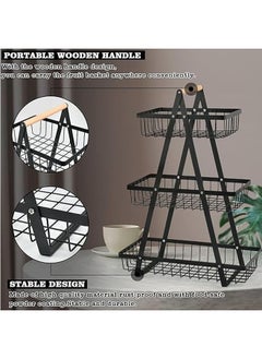 Arabest 3 Tier Fruit Basket, Fruit Basket for Kitchen Counter,Fruit Holder,Fruit Bowl with Wooden Handles, for Kitchen Storage and Restaurant Fruit Vegetable Bread Snack Storage, Black  - Image 3
