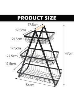 Arabest 3 Tier Fruit Basket, Fruit Basket for Kitchen Counter,Fruit Holder,Fruit Bowl with Wooden Handles, for Kitchen Storage and Restaurant Fruit Vegetable Bread Snack Storage, Black  - Image 2
