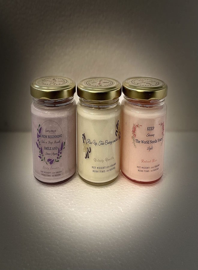 AmoolyaZ شموع أمولياز المعطرة المصنوعة من شمع الصويا لتخفيف التوتر وتزيين المنزل || فانيليا، ورد، وخزامى || خالية من الدخان الأسود والبارابين، تدوم طويلاً، مصنوعة يدويًا من شمع الصويا الطبيعي 100% - مجموعة من 3 قطع - Image 2