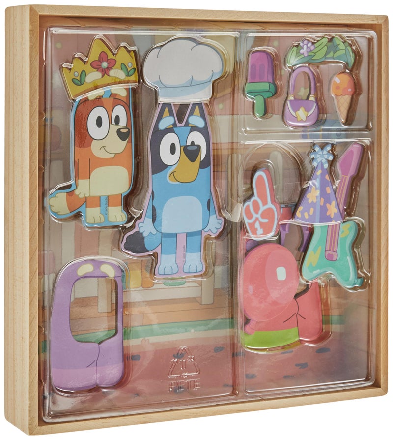 Horizon Group USA Bluey Magnetic Wooden Playhouse, 18 Piece Activity Set, Includes 2 Wooden Dolls House, Great Toys for Kids, Fun Birthday Party Activity, House Playset - Image 1