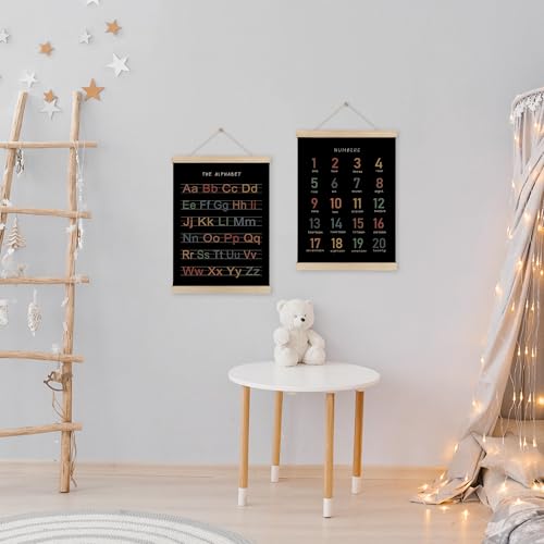 HRQKO Alphabet Numbers Poster Hanger Frame Set of 2, Black Nursery Wall Decor, ABC Poster Wall Art with Wooden Frames, Boho Alphabet Banner Wall Hanging Decor for Toddler Playroom, 12x16 Inch - Image 4