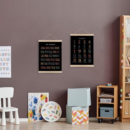 HRQKO Alphabet Numbers Poster Hanger Frame Set of 2, Black Nursery Wall Decor, ABC Poster Wall Art with Wooden Frames, Boho Alphabet Banner Wall Hanging Decor for Toddler Playroom, 12x16 Inch - Image 2