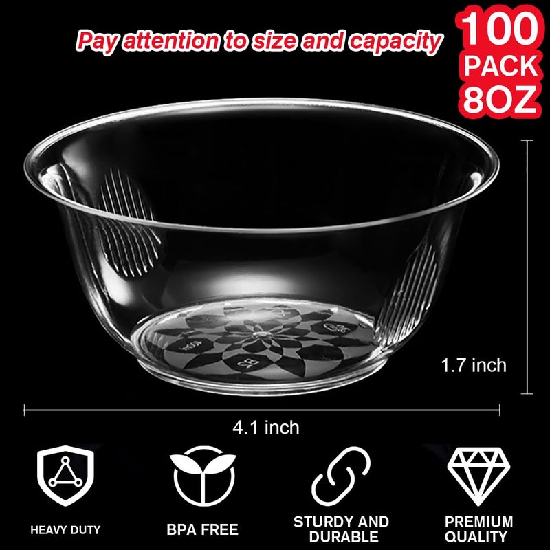 MOACOCK 100 Pack Small Clear Plastic Bowls, 8oz Hard Disposable Salad Bowls, Disposable Bowl for Party Serving, Ice Creams, Desserts, Catering, Special Events - Image 3