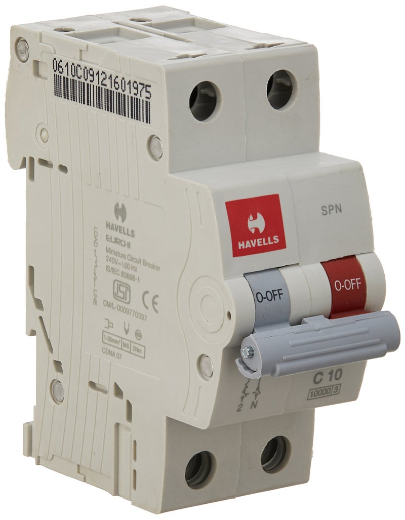 Havells DHMGCSNF010 PVC Plastic 10A MCB SPN C Curve (White) - Image 5