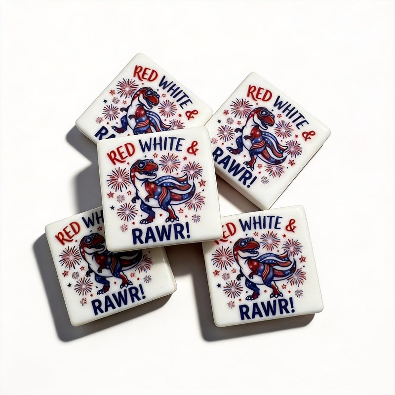 6 قطع من خرز السيليكون لعيد الاستقلال، شعار الديناصور "Rawr"، إكسسوارات أقلام DIY، فكرة هدية ممتعة - Image 4