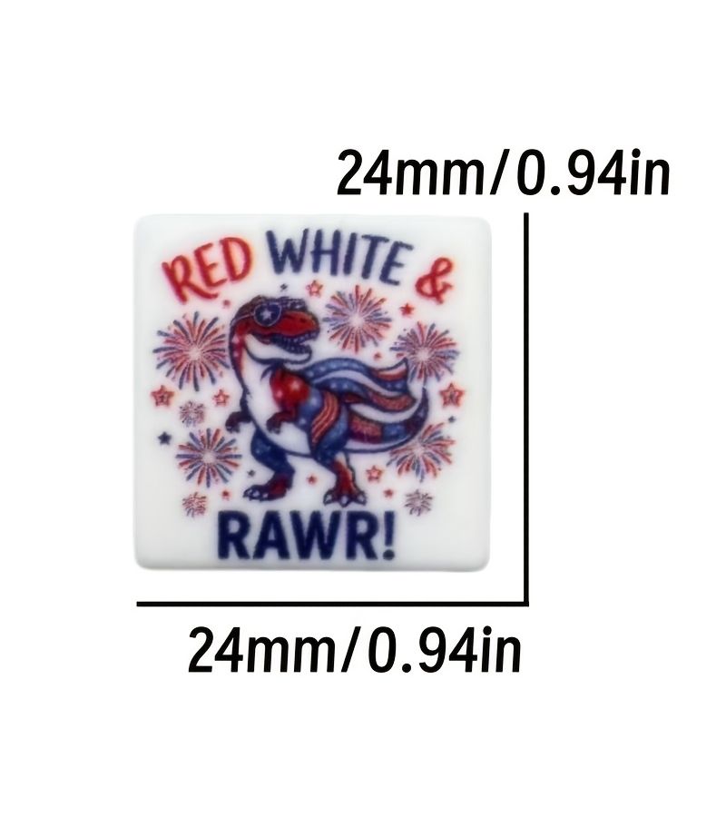 6 قطع من خرز السيليكون لعيد الاستقلال، شعار الديناصور "Rawr"، إكسسوارات أقلام DIY، فكرة هدية ممتعة - Image 3