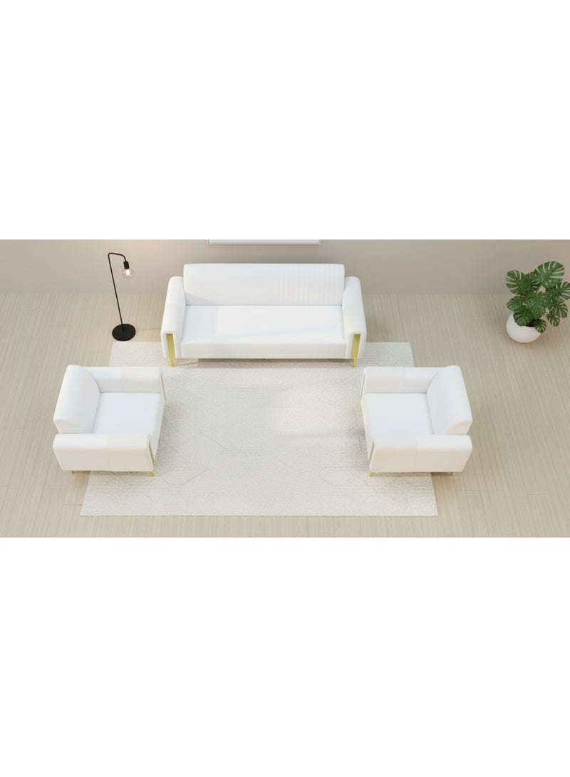 طقم أريكة أبيض 3+2+1 مع إسفنج عالي المرونة – أريكة عصرية بستة مقاعد لغرفة المعيشة والمكتب - Image 5