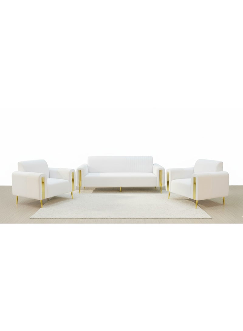 طقم أريكة أبيض 3+2+1 مع إسفنج عالي المرونة – أريكة عصرية بستة مقاعد لغرفة المعيشة والمكتب - Image 2