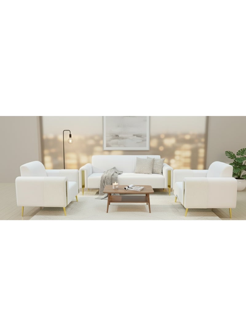 طقم أريكة أبيض 3+2+1 مع إسفنج عالي المرونة – أريكة عصرية بستة مقاعد لغرفة المعيشة والمكتب - Image 1