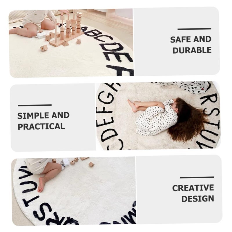 Round White Alphabet Play Mat Non Slip Washable Carpet for Dorm Living Room Decor - Image 4