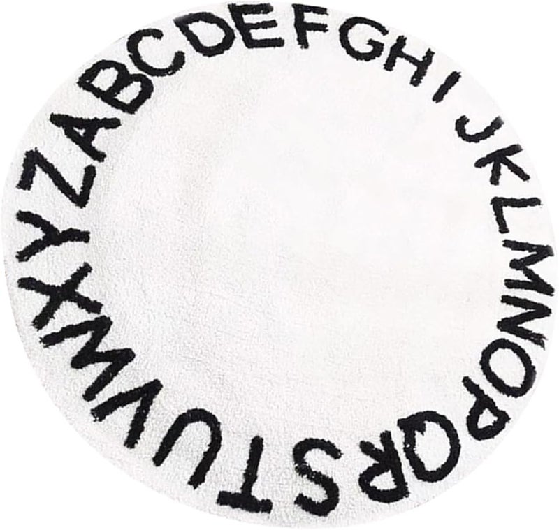 Round White Alphabet Play Mat Non Slip Washable Carpet for Dorm Living Room Decor - Image 1