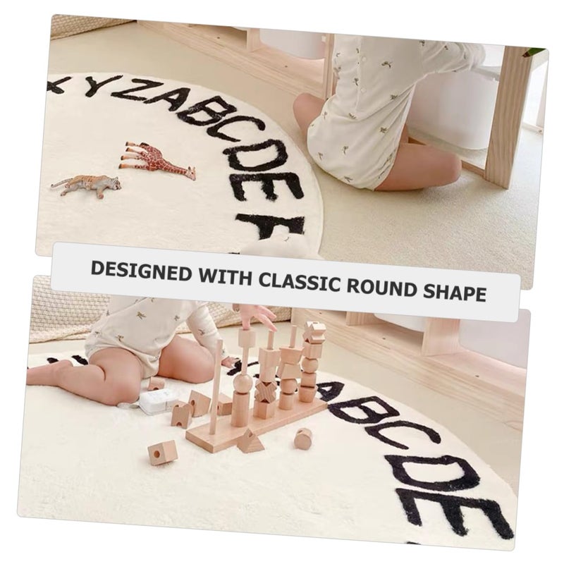 Round White Alphabet Play Mat Non Slip Washable Carpet for Dorm Living Room Decor - Image 5