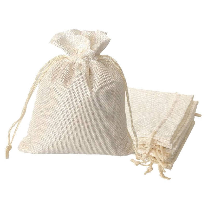 Lifekrafts Lifekrafts Cream White Jute Linen Pouches Birthday and Party Favour Bags Potlis for Functions, Baby Showers, Candy Bags Size-25x25 cm (Pack of 20)  - Image 1