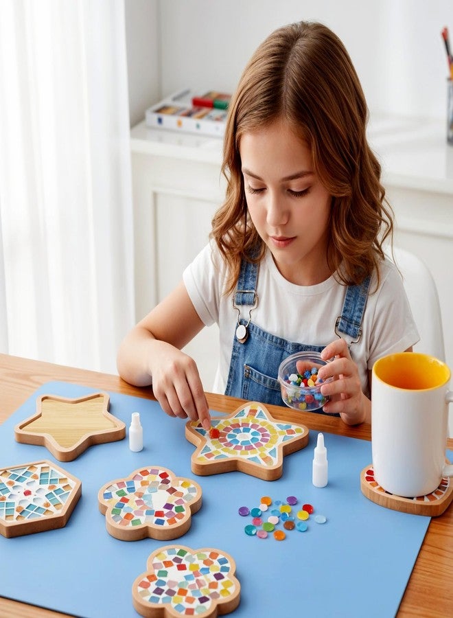 YQQYG 8Pcs Mosaic Bamboo Coasters, Assorted Shapes Wooden Coasters, Drinking Cup Coaster, Blank Base Trays, Art Plate, DIY Supplies Handmade Home Decor Gift - Image 4